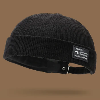 Autumn and winter corduroy brimless casual hat, personalized yuppie hat, men's and women's striped velvet melon skin hat 1