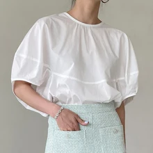  Gaganight Women O neck Lace Front Back Two Wear Lantern Sleeve Top 2022 Korean Chic Summer Simple Temperament Loose Casual Shirt 