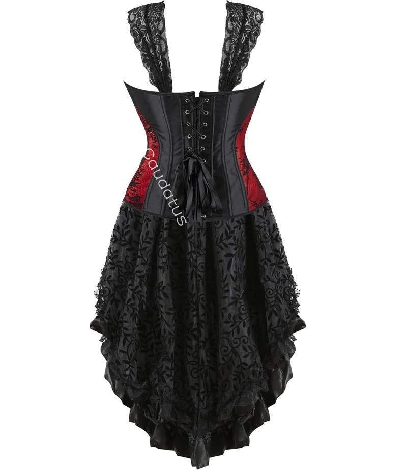 Corset Dress Straps for Women Tutu Skrits Set With Lace Costume Party Sexy Burlesque Basques Outfit Plus Size Gothic Black Green