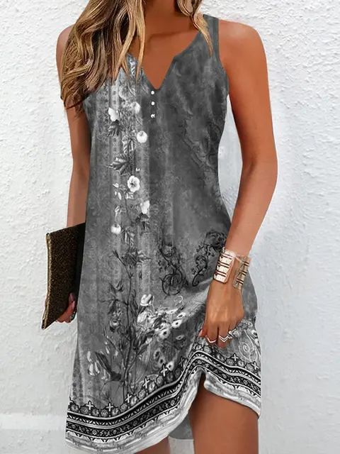 Abiti da donna Moda estiva Cuciture con scollo a V Allentati Bohemian Vacation Donna Abiti basic senza maniche 5