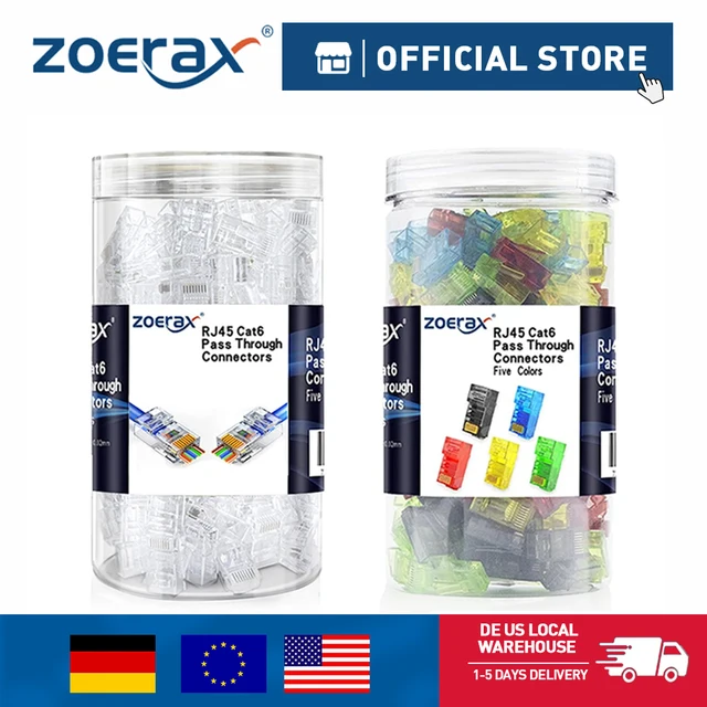 ZoeRax 200PCS RJ45 Cat6 Pass Through Connector FTP Assorted Colors RJ45 Modular Plugs for Solid or Stranded UTP Cable