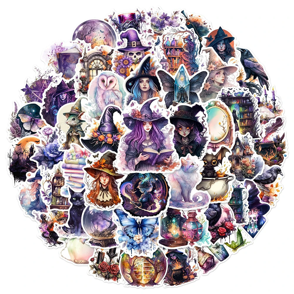 10/30/50pcs Gothic Magic Witch Cartoon Graffiti Stickers Aesthetic Decals Waterproof DIY Laptop Skateboard Car Kids Cool Sticker