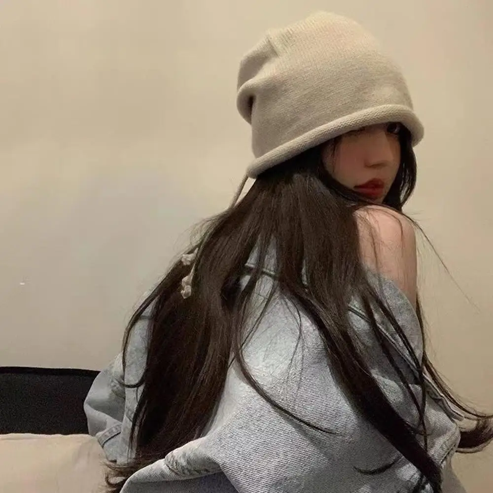 Women Knitted Baggy Slouchy Beanie Hat Warm Wool Pullover Cap Outdoor Windproof Skullies Fashion Solid Casual Drawstring Bonnet