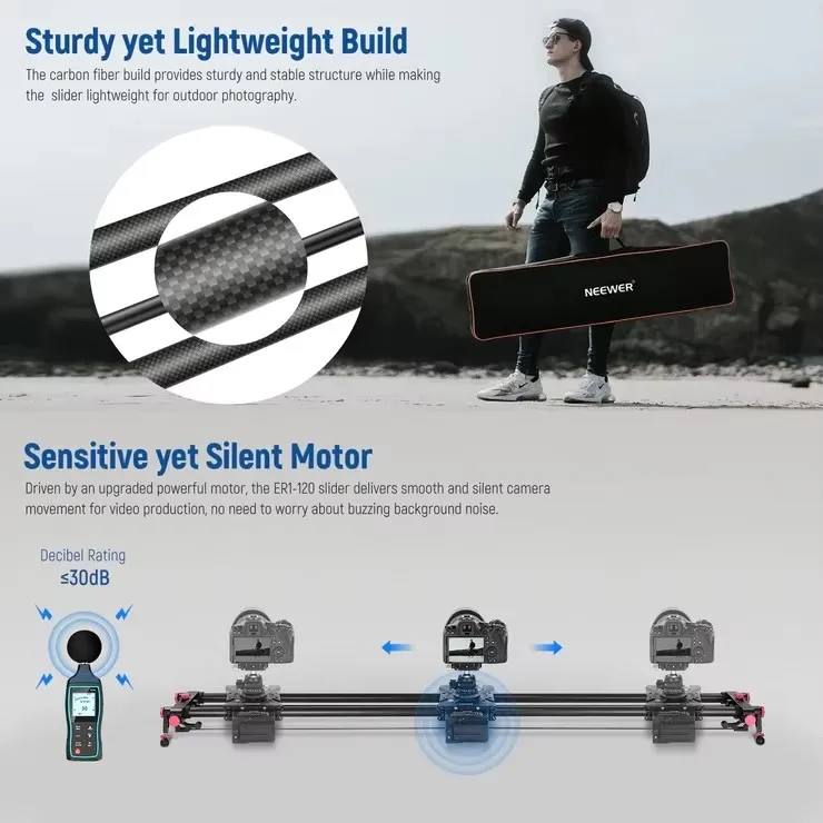 NEEWER ER1 Motorized Carbon Fiber Camera Slider Designed for videographers who want smooth and controlled camera motion