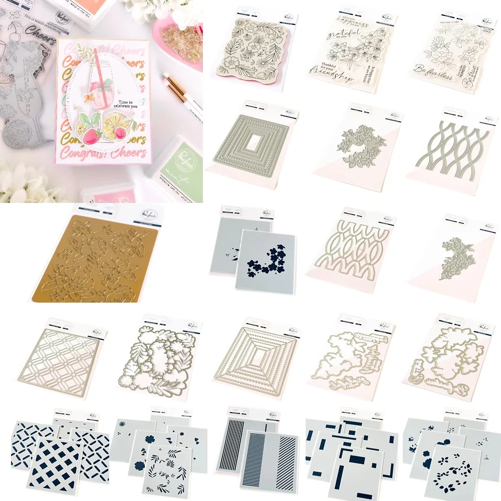 Grid Series Pinkfreshs Cutting Dies Stamps Stencil Scrapbook Diary Decoration Stencil Embossing Template DIY Greeting Card
