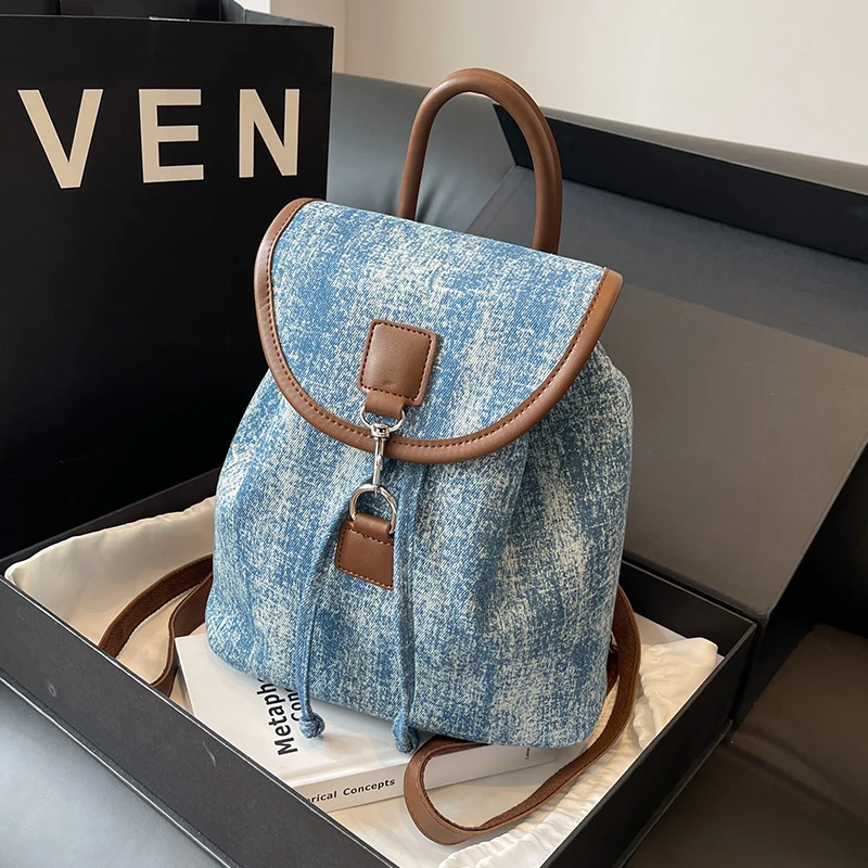 

Causal Denim Backpack Versatile Multifunctional Shoulder Crossbody Bag For Teenage Girl Schoolbag Large Anti Theft Backbag