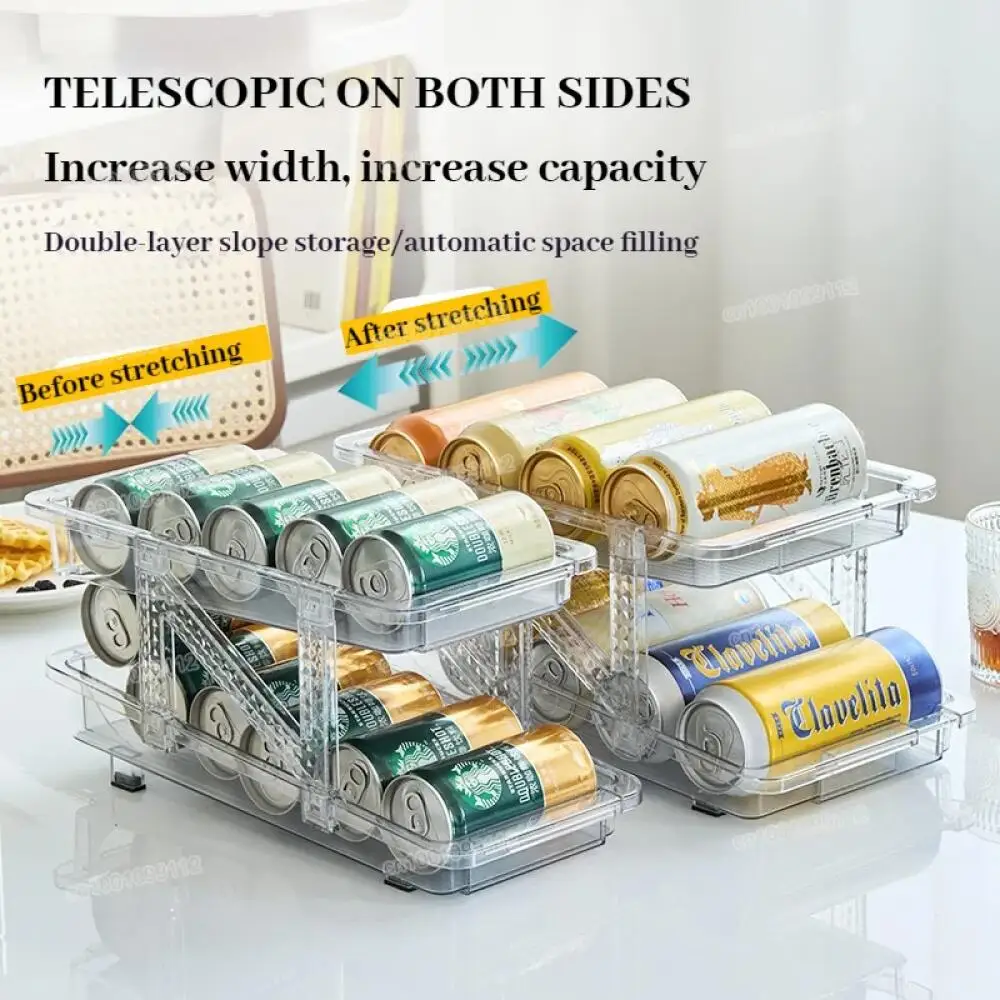 2 Layer Expandable Storage Box Refrigerator Beverage Can Organizer Automatic Rolling Beer Dispenser 3
