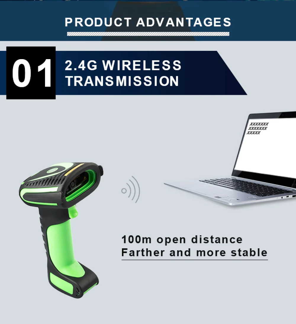 Wireless 2.4G Industrial 2D Barcode Scanner IP65 DPM Shock Proof extra High Performance