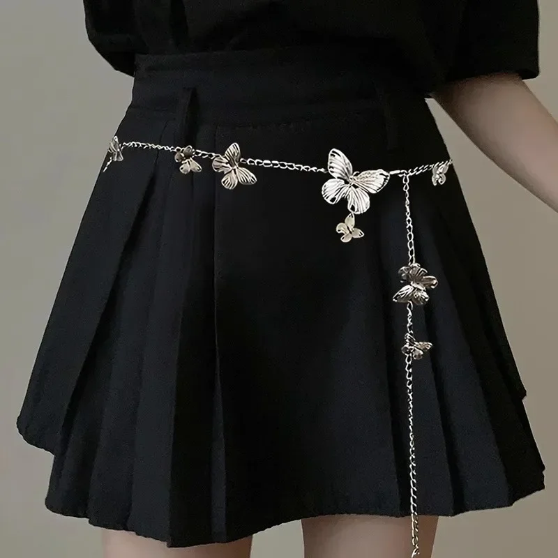 Trendy metal butterfly belts, adjustable women's waist chains, designed in the shape of metal butterflies for women, sweet jewelry.