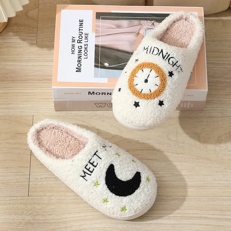 

Home Slipper for Womens Winter Plush Girls Cartoon Cotton Shoes Female Indoor Fur Slides Moon Sun Female Casuals House Slipper