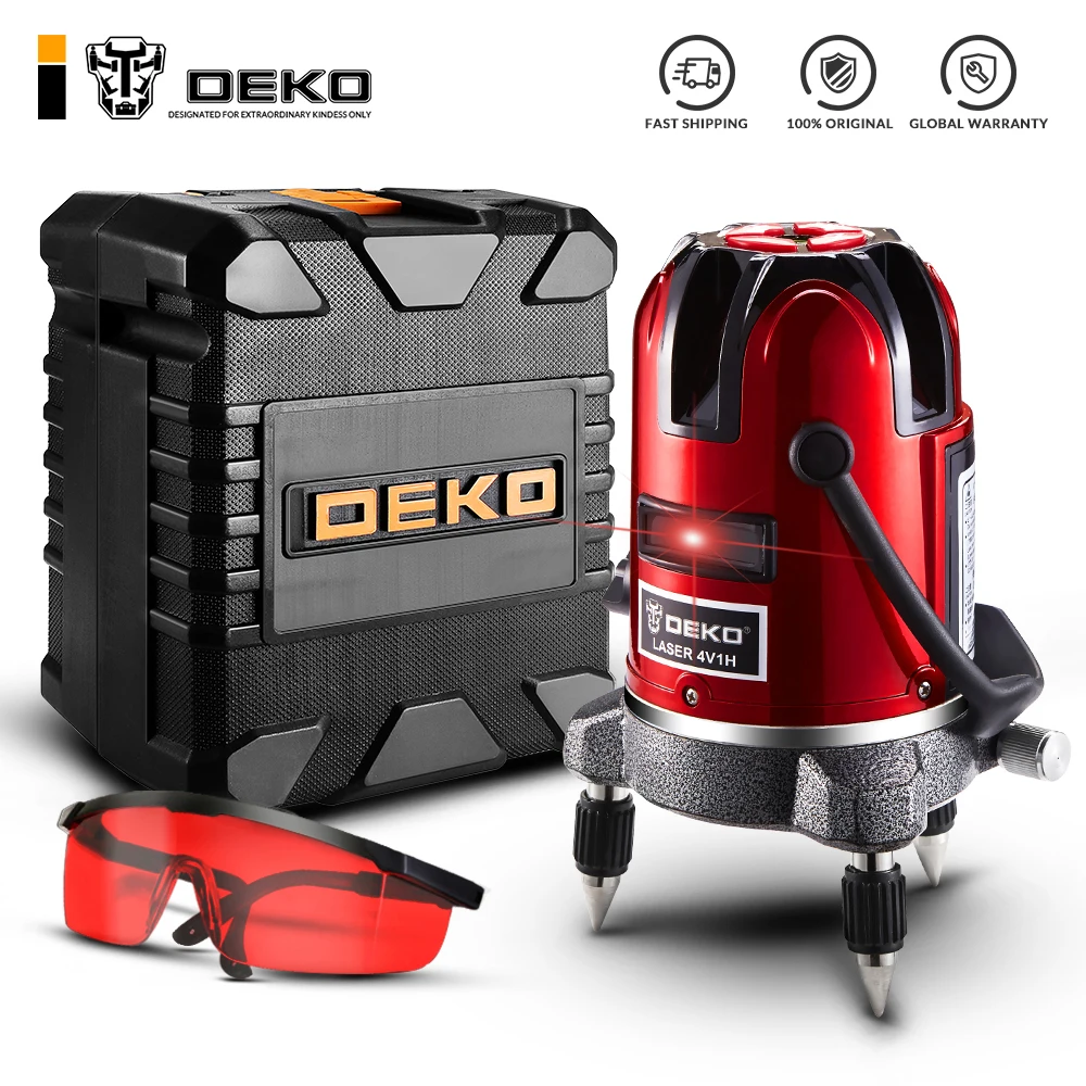  Лазерный уровень DEKO LL5, 5 линий, 6 точек, красный/зеленый, регулировка на 360 градусов, самовыравнивающийся, горизонтальный и вертикальный…