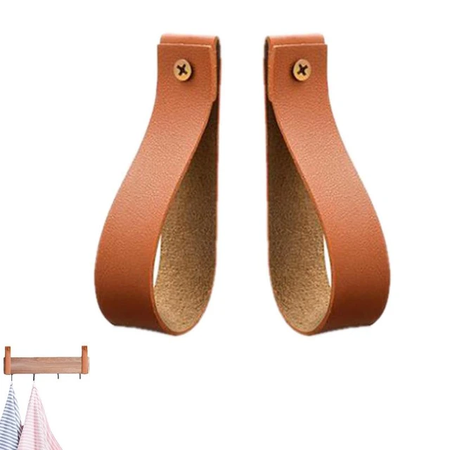 2PCS PU Leather Wall Hooks Wall Hanging Straps Curtain Rod Holder