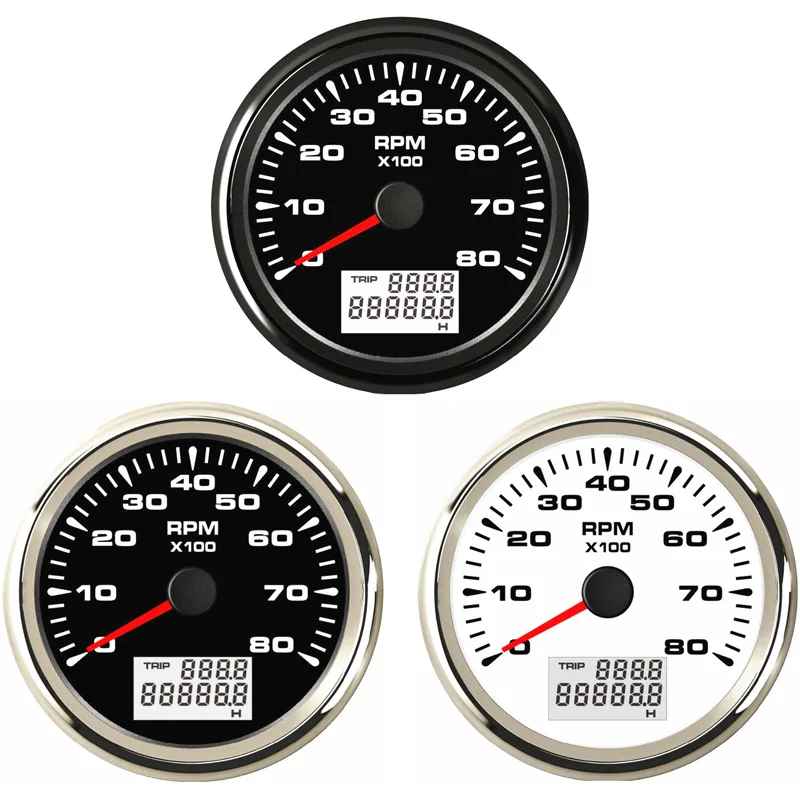 

Free Shipping Cars 0-8000RPM Display Tachometers with Hourmeters Function 85mm Black Rev Counters 9-32v Red Blue Green Backlight