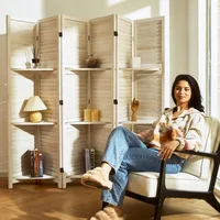 Partition Room Dividers, Folding Wood Privacy Screen with Three Display Shelves Suitable for Home Office, Study, Art Display - 6 2