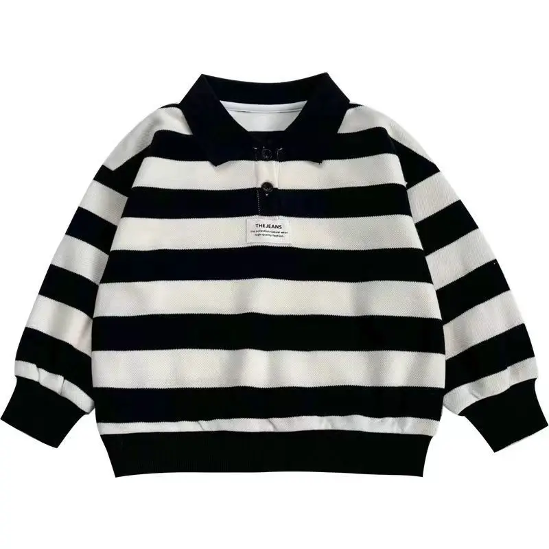 Boys Clothing Spring Fashion Casual Kids Long Sleeve Lapel Striped Printed Loose Korean Version All-match Sweatshirts,kids hoodie sweatshirts