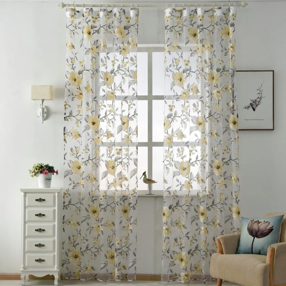 NAPEARL 1 PC Sheer Curtains Window Curtains Decor Curtains Light Filtering Curtains Floral Tulle Modern Home Textile Kitchen Door Short Bedroom Window Treatment