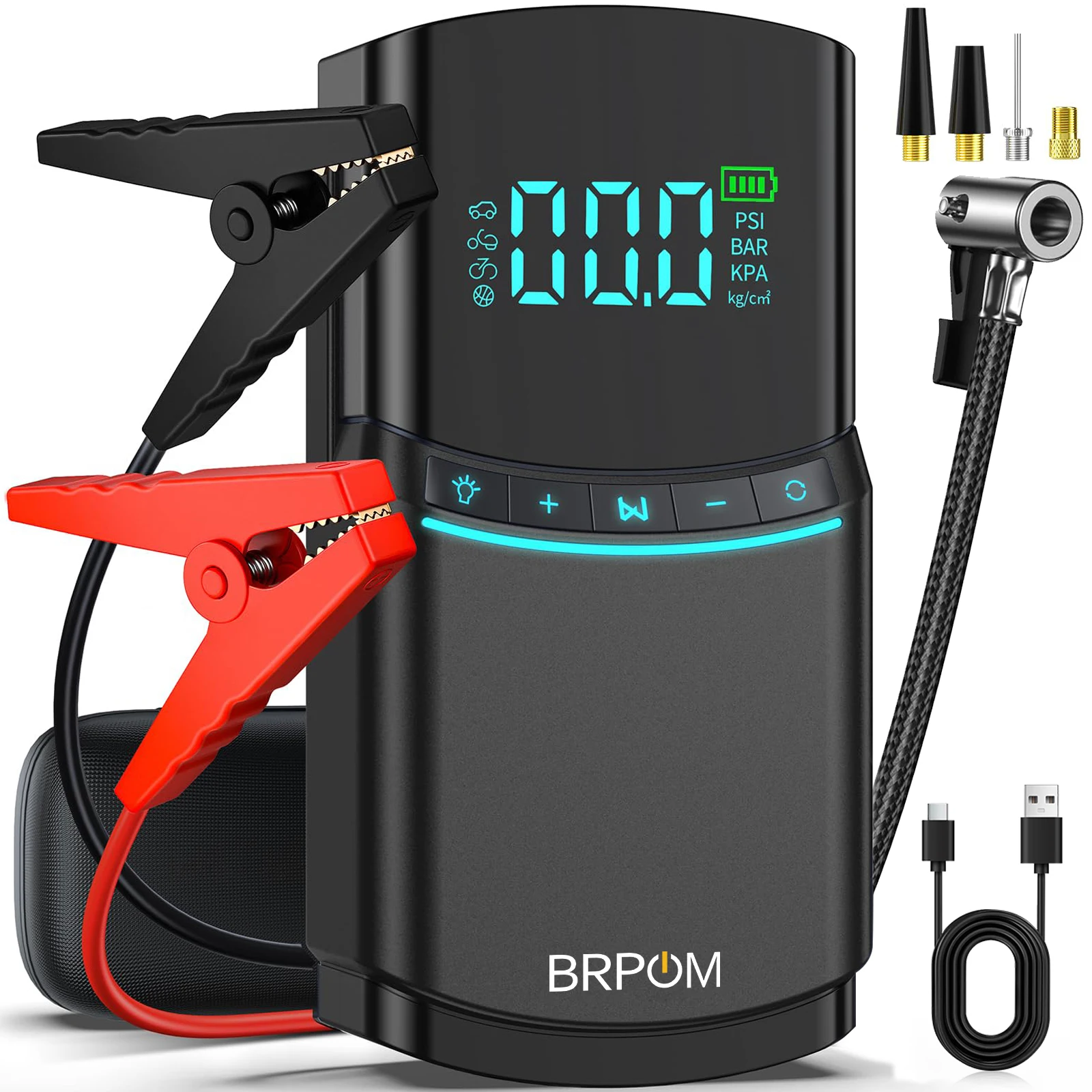 4 in1 Car Jump Starter Emergency Air Pump 150PSI Air Compressor 8000mAh Peak Current 800A Starter Device Digital Tire Inflator