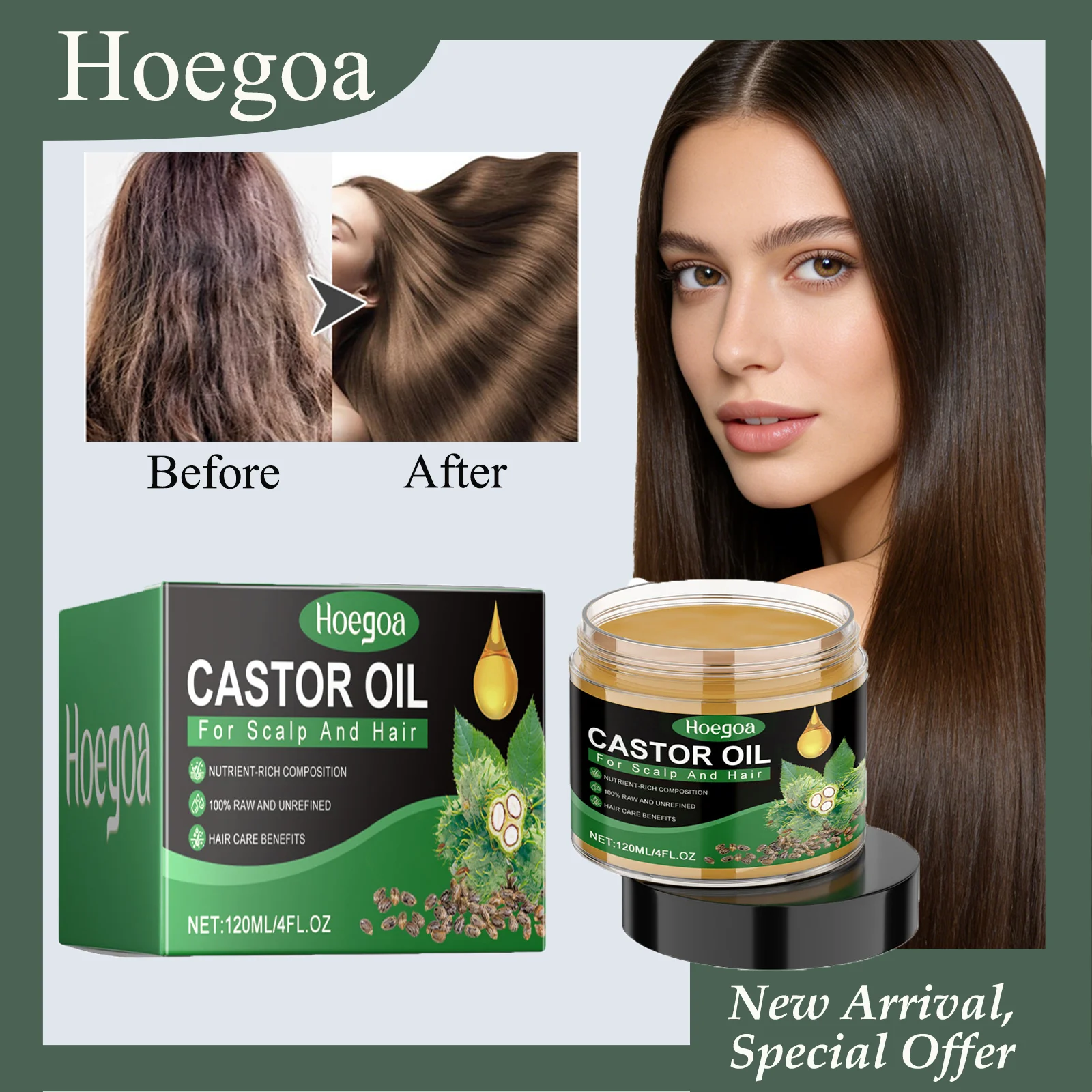 HOEGOA 120mL Castor Oil Deeply Moisturizes The Scalp Promotes Hair Growth Non-Sticky Makes Hair Soft And Shiny Hair Growth Oil