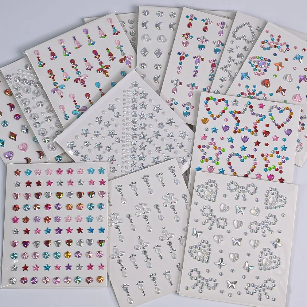 1pcs Laser Sparkle Stars Diamond/Pearls Face Gems Stickers Heart Moon Shape Rhinestones for Eyes/Face Temporary Tattoos