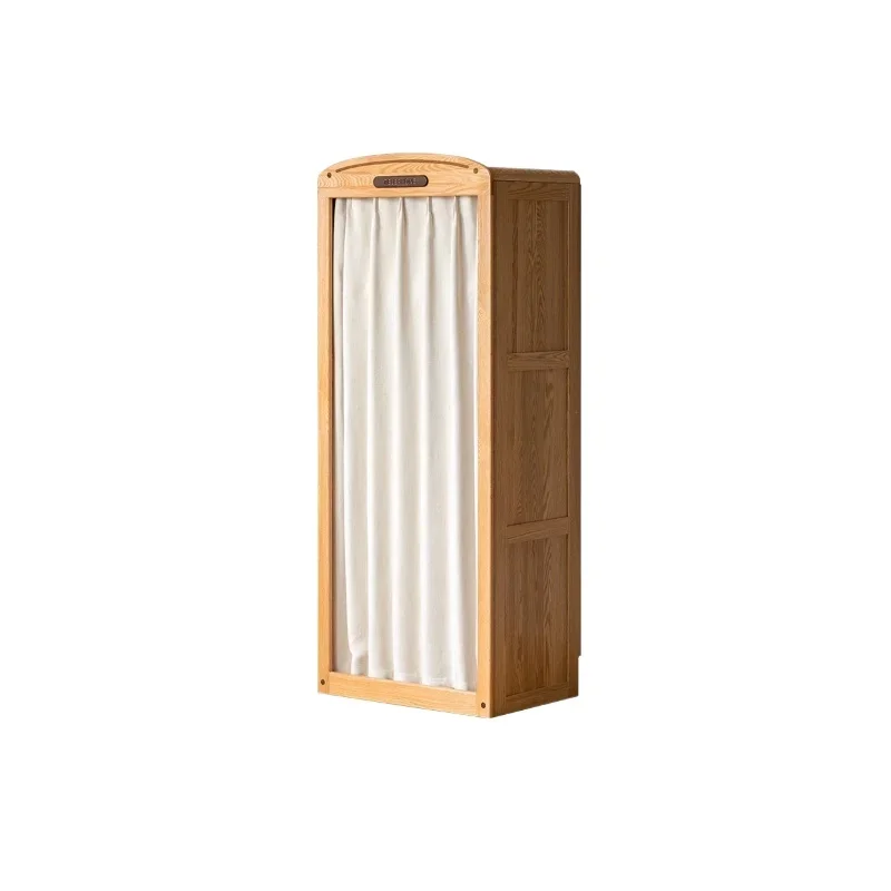 Children's solid wood wardrobe Small apartment cloth curtain cabinet Household bedroom storage locker