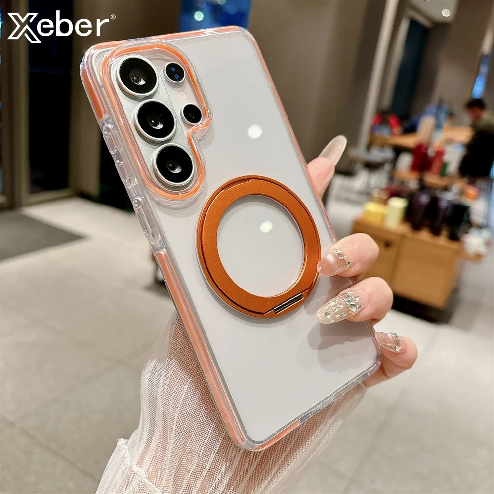 Magnetic 360 Rotating Transparent Shockproof Case with Colorful Bumper