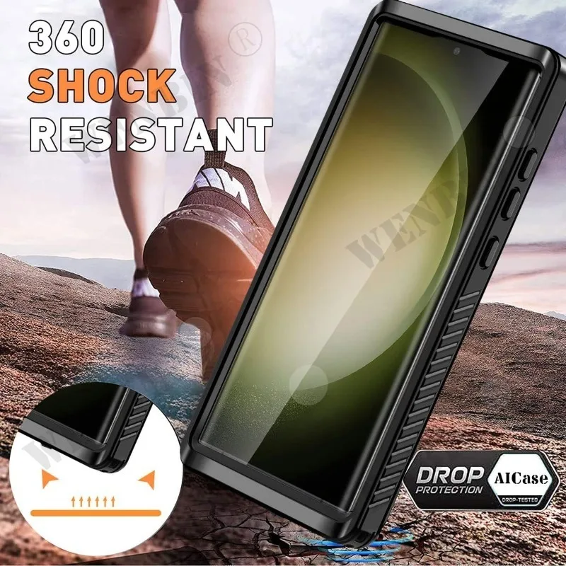 Luxury IP68 Waterproof Case For Samsung S24 S23 Ultra Plus S23 FE A54 A34 A24 A15 Full Body Rugged Transparent Underwater Cover