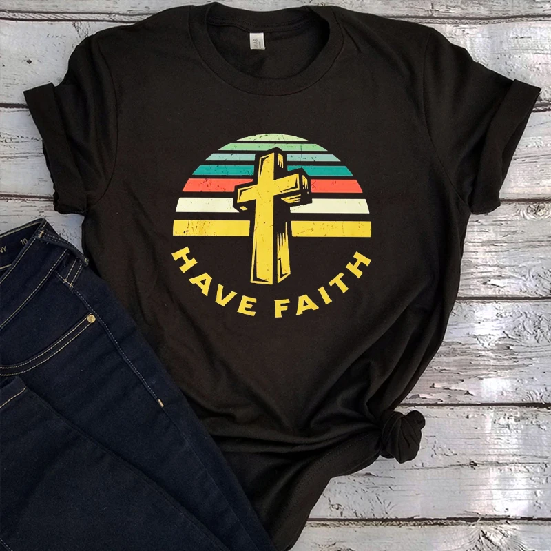 

Faith T Shirt Faith Cross Shirt Christian Kawaii Clothes God Gift Easter Religious Tops Jesus Christianity Religion Tee L