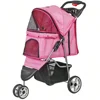 Foldable 3 Wheels Pet Stroller Dog Cat Cage Jogger Stroller with Cup Holder Pink 1