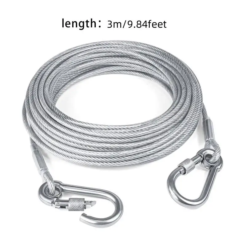 Dual-Headed Dog Tie-Out Cable Leash with Anti-Rust Metal Buckle and Training Collar