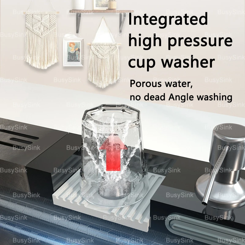 Waterfall Kitchen Sink Cup Washer Knife Rack Stainless Steel Honeycomb Embossed Domestic Apartment Countertop Large Single Sink 6