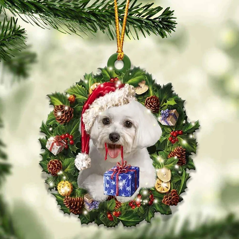 thumbnail image 1 of Christmas Tree Decorations 2D Acrylic Cute Sleeping Dog In A Cup Hanging Pendants Home Xmas New Year Ornaments Party Supplies, 1 of 5