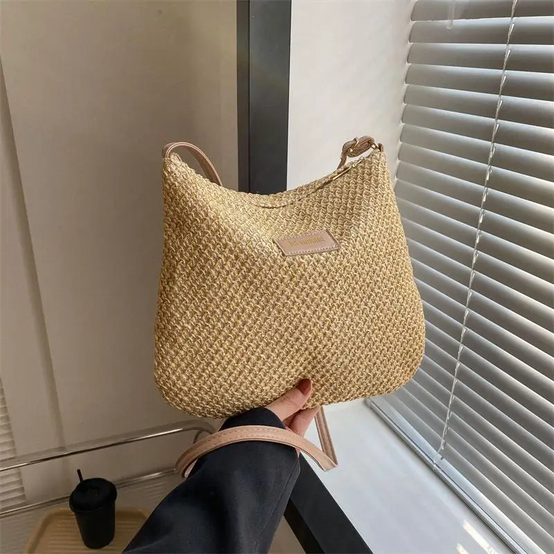 Borse di paglia di umore per le donne 2023 Mini borsa a tracolla in Rattan da spiaggia estiva manico rotondo borse a tracolla Casual con coulisse fatte a mano  1524