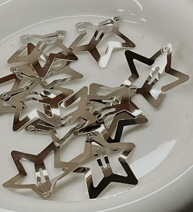 10 Stück/Set Y2K Stern BB Haarspangen Silberne Metall-Pentagramm Schnapp-Haarklammern für Mädchen Kopfschmuck Haaraccessoires – Detail 1