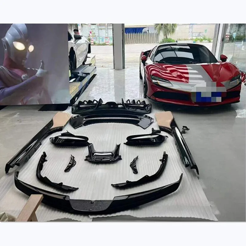 High Quality Real Dry Carbon Fiber For Ferrari Sf90 2020 2021 2022 2023 Front Lip Splitters Rear Diffuser Bumper Kit Spoiler