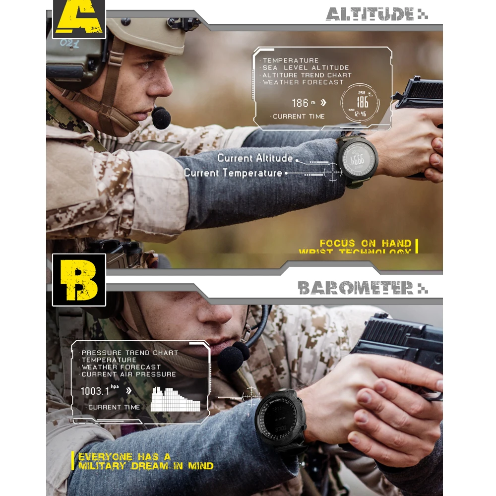NORTH EDGE Altimeter Barometer Compass Men Digital Watches Sports Running Clock Climbing Hiking Wristwatches Waterproof 50M 5