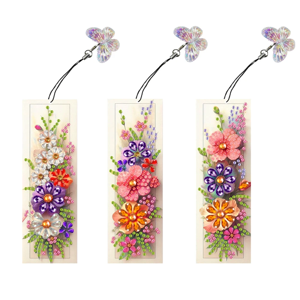Special Shape Flower Diamond Bookmark 5D DIY Diamond Painting Kit 3Pcs
