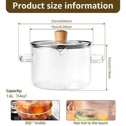Glass Cooking Pot with Lid - High Borosilicate Clear Saucepan (Transparent M)