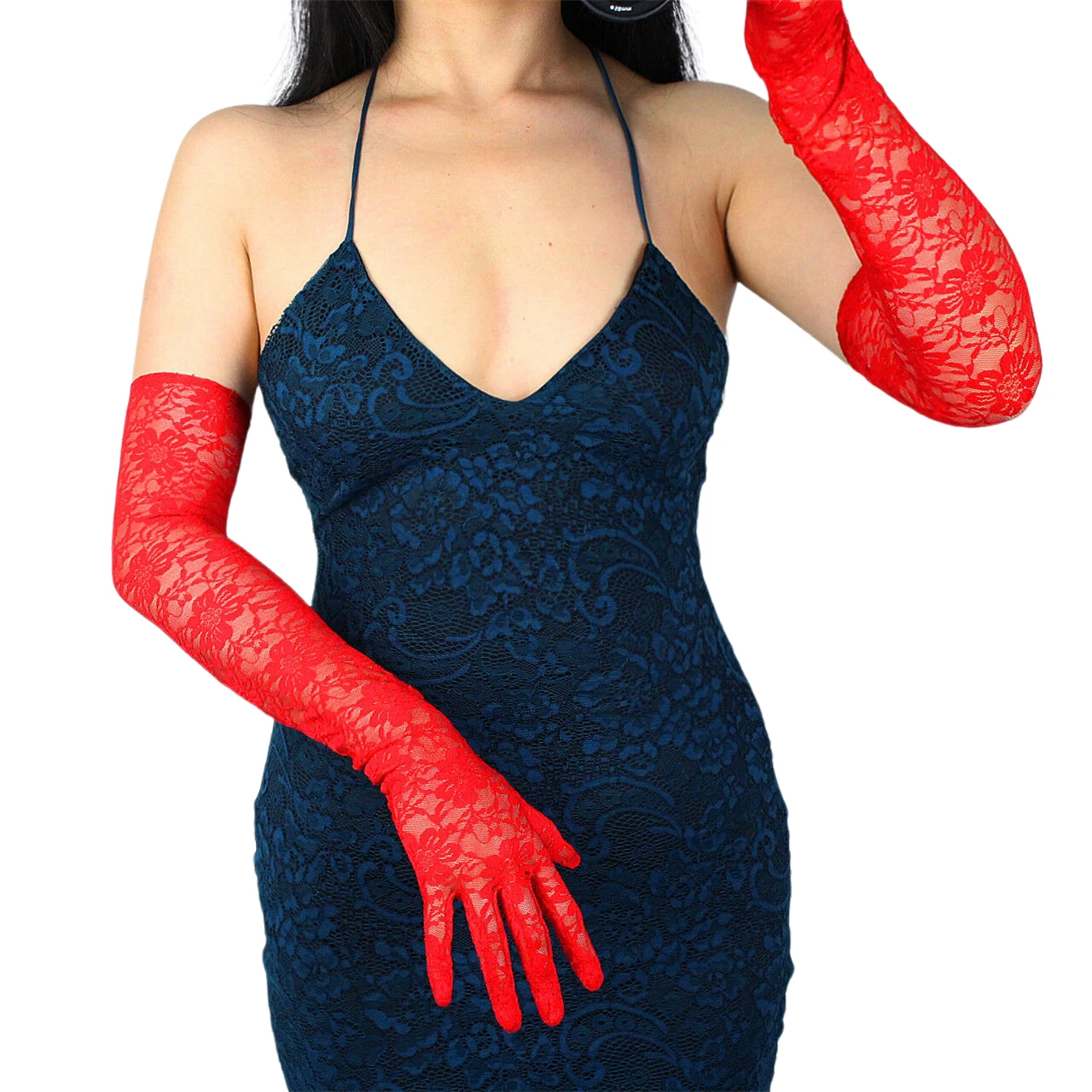 

DooWay Women's Sexy Red Lace Opera Gloves Evening Party Wedding Dressing Nightclub Queen Halloween Costume Cosplay Event Glove