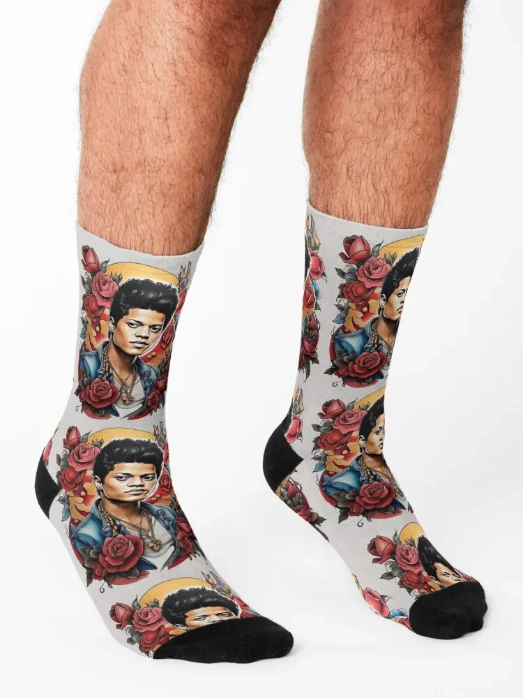 A Bruno Mars Inspired Tattoo Socks short Non-slip sport hiking Ladies Socks Men's