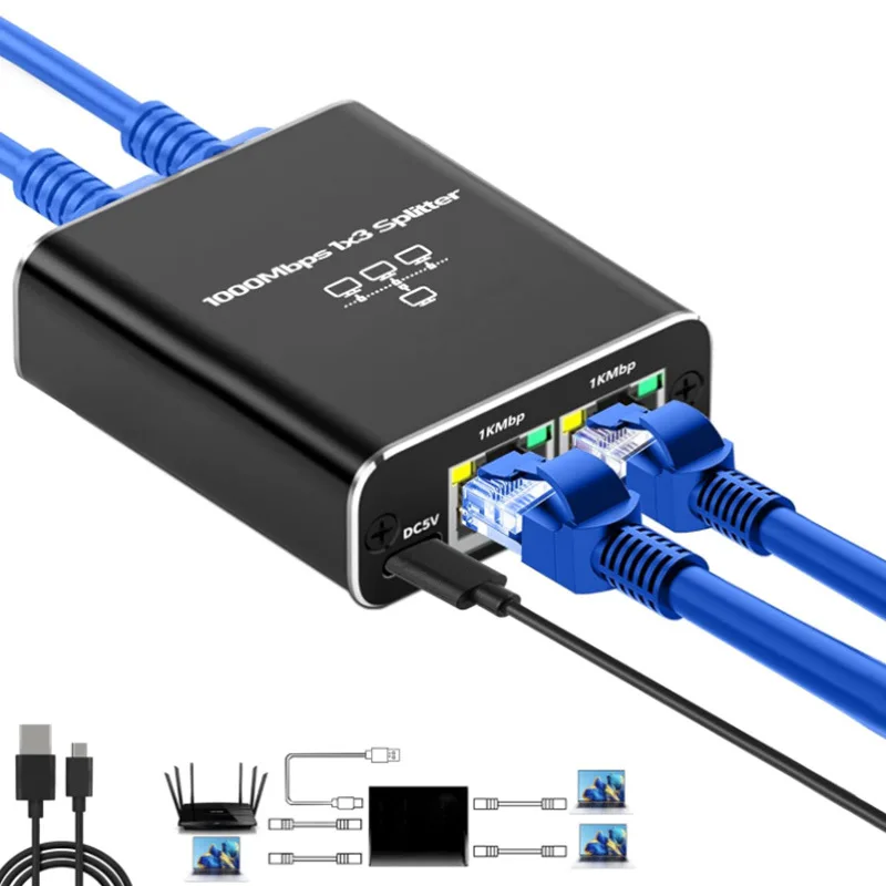Gigabit Ethernet RJ45 Adapter & Splitter - High-Speed Network Extender