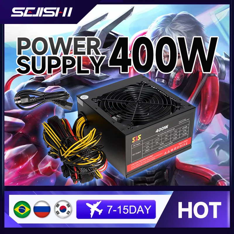 

SEJISHI fonte 400W PC PSU Power Supply Unit Black Gaming Quiet 120mm Fan 24pin 12V ATX Desktop Computer Power Supply for BTC