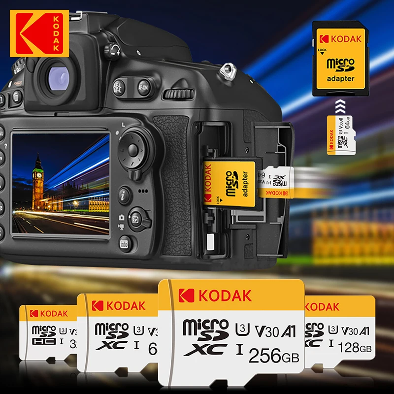 코닥 고속 화이트 TF 메모리 카드 32GB 64GB 128GB (어댑터 포함), 태블릿 PC용 고속 TF 메모리 카드, 그리고 C타입 어댑터