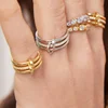 Bague ronde empilée à trois couches en acier inoxydable plaqué or pour femmes, ensemble de bagues entrelacées sans ternissement, bijoux tendance, cadeau