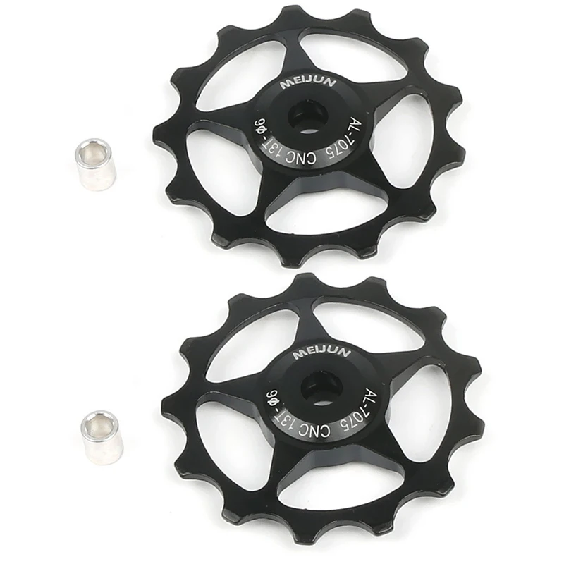 Meijun 2Pcs Mtb Mountain Bike Bicicletta Deragliatore Posteriore Parti Cnc 13T Ruota Di Guida Tenditore Puleggia Jockey Wheel Nero