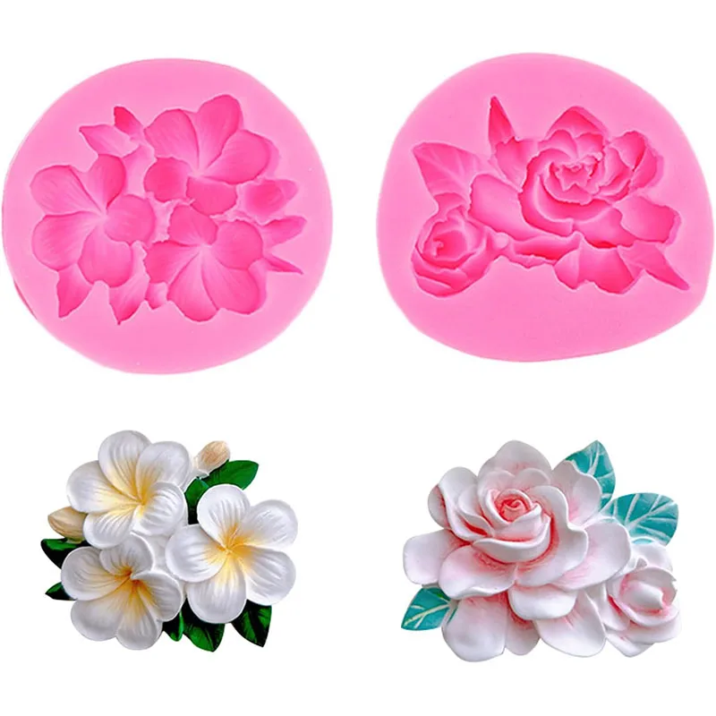 2Pcs Flower Fondant Molds Silicone Gardenia Plumeria Rubra Flower Mold Candy Chocolate Kitchen Baking Toting Kitchen Baking Tool