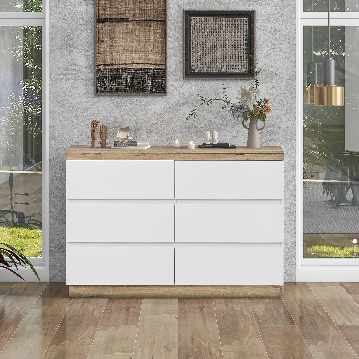White Cabinet Clothes Dresser Wood Oak Storage Drawers Wardrobe Chest Closet TV Cabinet for Hallway Bedroom Living Room – Detail 1