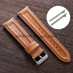 Calfskin Leather Quick Release Retro Watch Strap - Universal Wristband Replacement for Business and Casual Wear (Light Brown Blue)