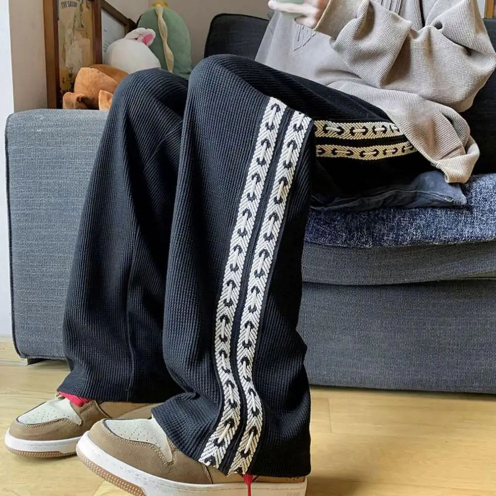 Men Pants Shrink Resistance Absorb Sweat Drawstring Elastic Waist Waffle Grid Casual Trousers Sports Clothing wide leg sweatpants wide leg pants men dress pants
