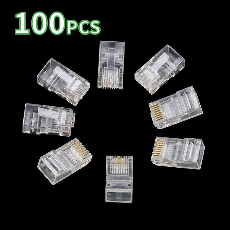 

50/100PCS RJ-45 Ethernet Cables Module Plug Network Connector For UTP Cat5 Cat5e RJ45 Network Cable Crystal Heads 8P8C