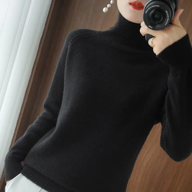 Turtleneck Pullover Fall/winter 2023 Cashmere Sweater Women Pure Color Casual Long-sleeved Loose Pullover Bottoming Women's - Image 4